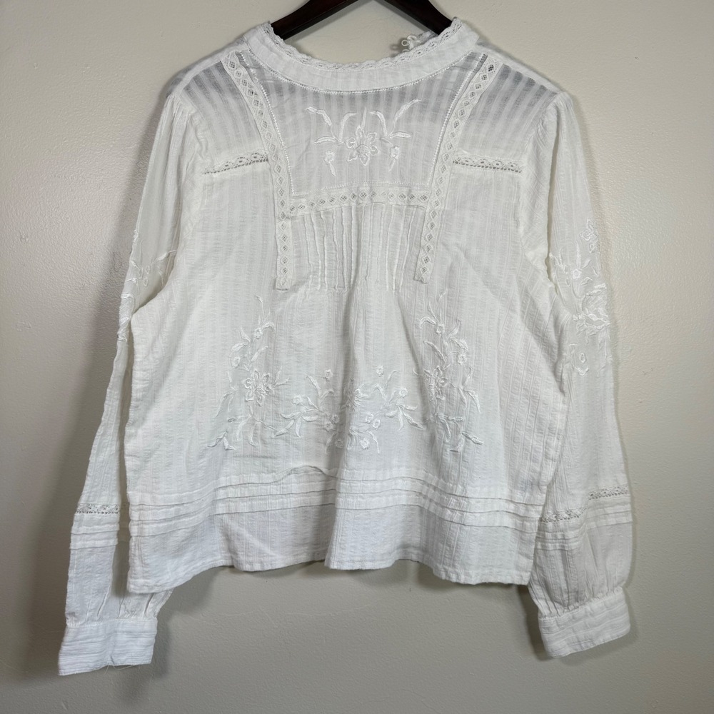 Jennifer & Grace Embroidered Lace Boho Blouse Size XL White